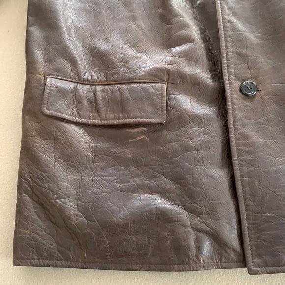 Vintage Lands End Men Leather Blazer Coat Jacket Brown Lined Wool Extra Large XL - Picture 9 of 16